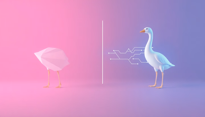Ein Visualisierungskonzept, das die Technologie und die Vorteile von Claude Code und Goose gegenüberstellt.