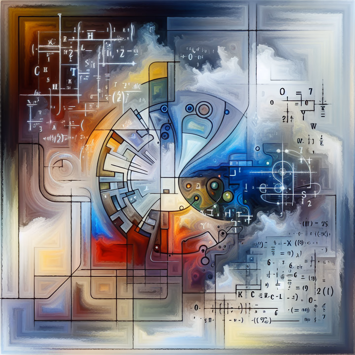 Abstraktes Kunstwerk, das die Verschmelzung von Realität und digitaler Fiktion durch KI-Darstellungen zeigt.