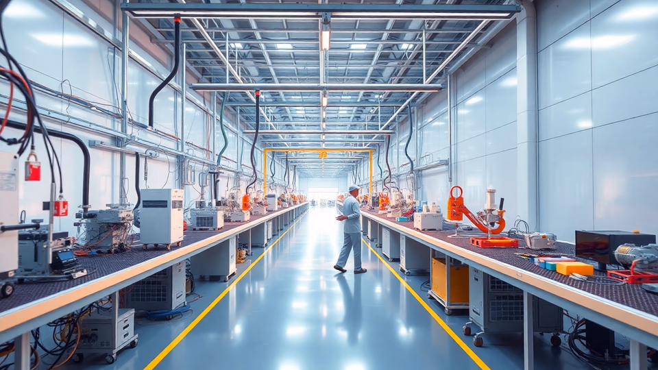 Moderne Halbleiterfabrik mit Ingenieuren und hochentwickelten Maschinen in Aktion.