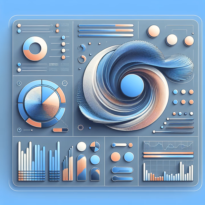 Abbildung, die eine moderne generative Benutzeroberfläche zeigt, inklusive Diagrammen und interaktiven Elementen.