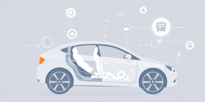 Minimalistische technische Darstellung von künstlicher Intelligenz in der Automobilindustrie
