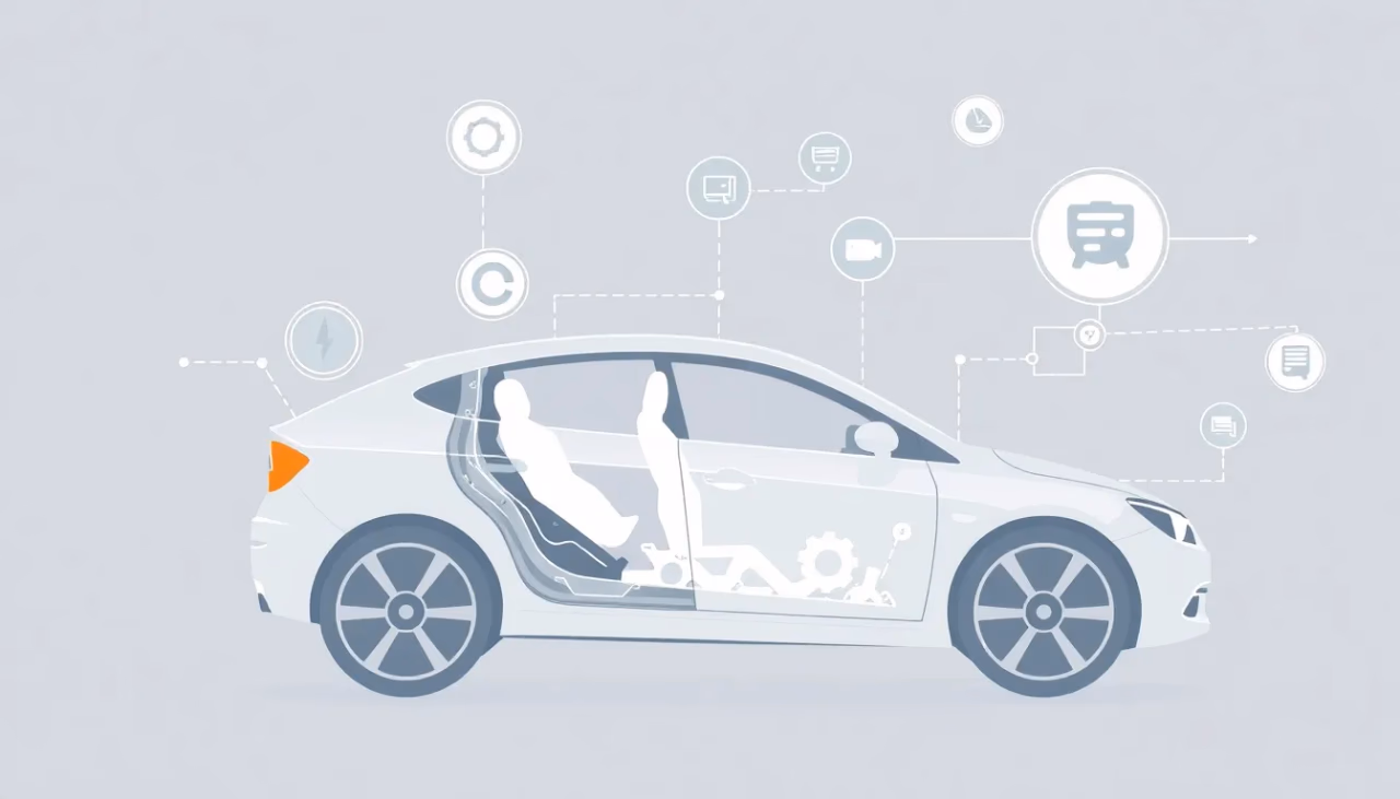 Minimalistische technische Darstellung von künstlicher Intelligenz in der Automobilindustrie