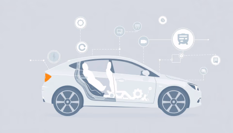 Minimalistische technische Darstellung von künstlicher Intelligenz in der Automobilindustrie