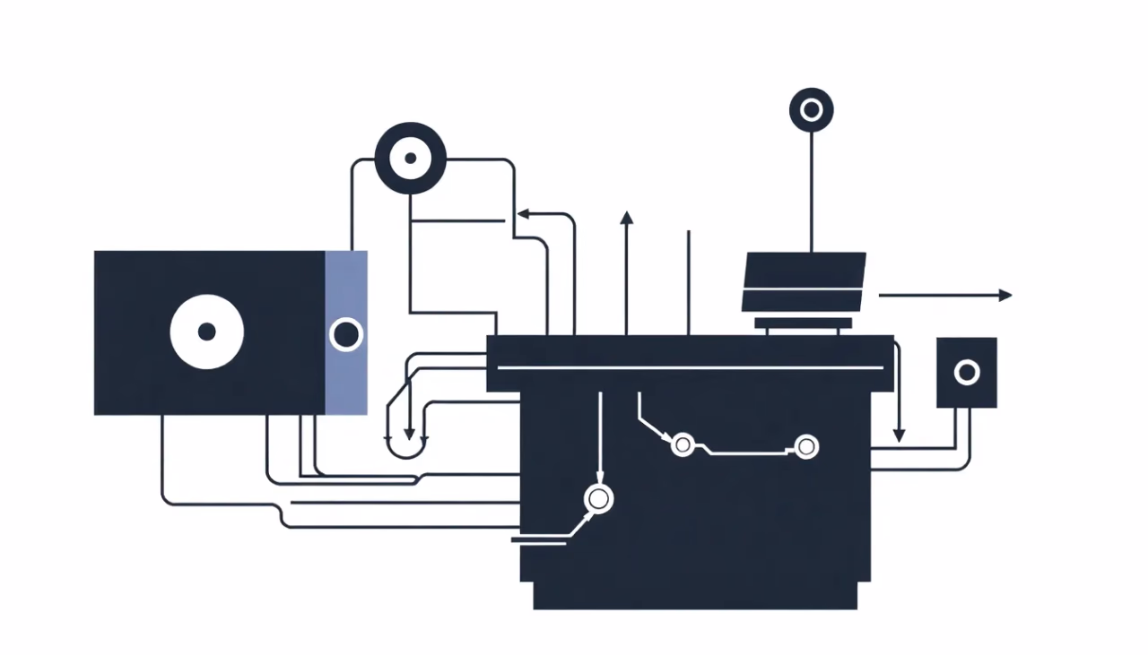 Minimalistische technische Illustration des automatisierten Spielverhaltens mit KI