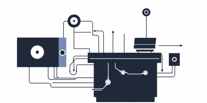 Minimalistische technische Illustration des automatisierten Spielverhaltens mit KI