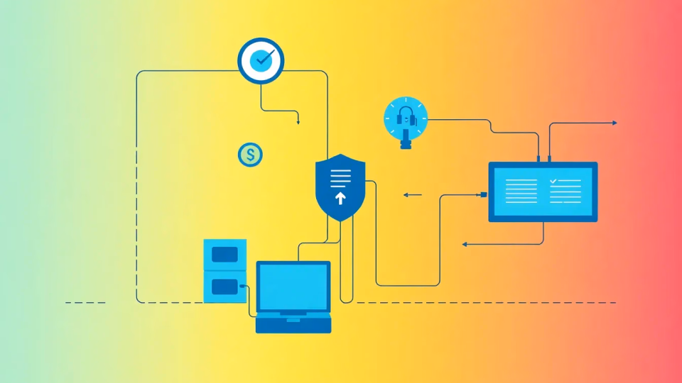 Minimalistische technische Illustration über automatisierte Entscheidungssysteme in der Sicherheitstechnik