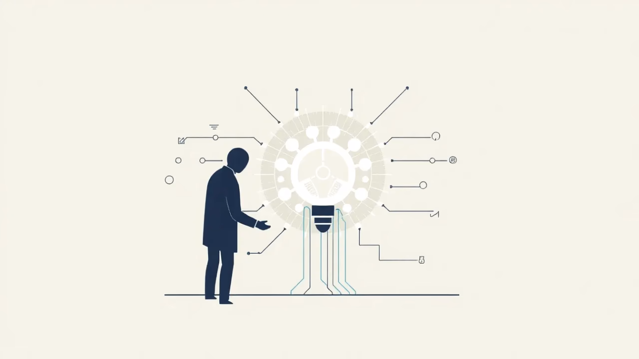Minimalistische technische Illustration zur Ethik von KI in der Automatisierung