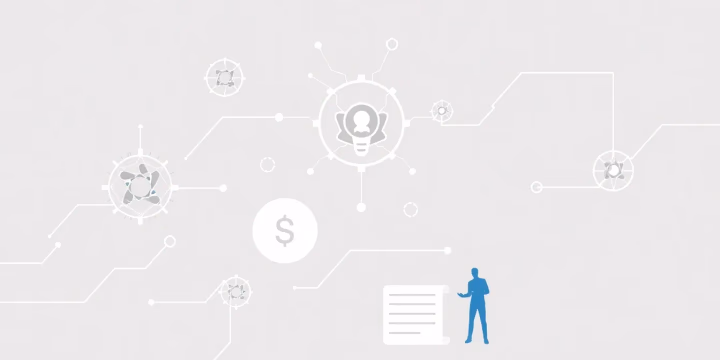 Minimalistische technische Illustration der Künstlichen Intelligenz in der Finanzbranche