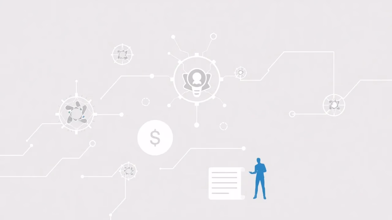 Minimalistische technische Illustration der Künstlichen Intelligenz in der Finanzbranche