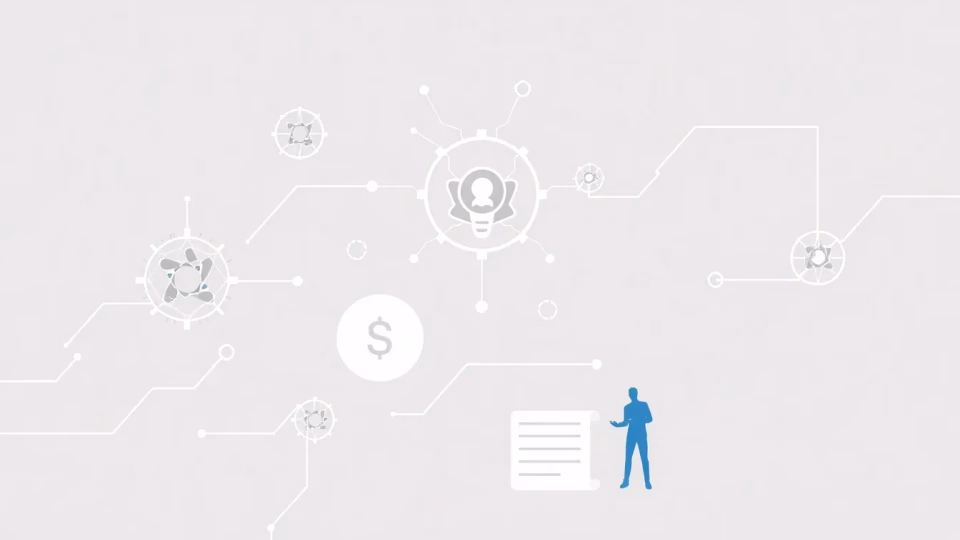 Minimalistische technische Illustration der Künstlichen Intelligenz in der Finanzbranche
