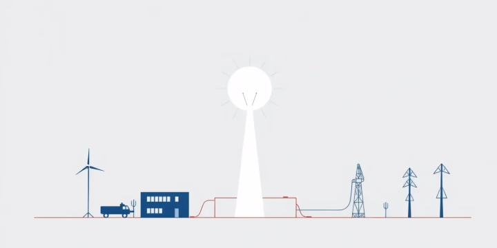 Minimalistische technische Illustration von KI in der Energieeffizienz