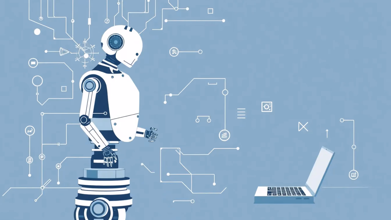 Technologische Illustration von Robotik und Ethik