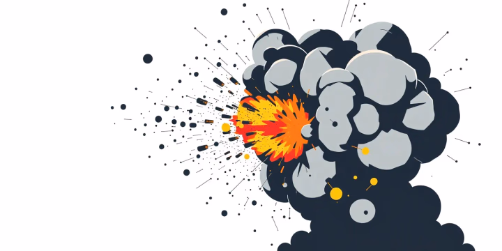 Technische Darstellung von autoaggressiven Explosionen und KI-Analysen