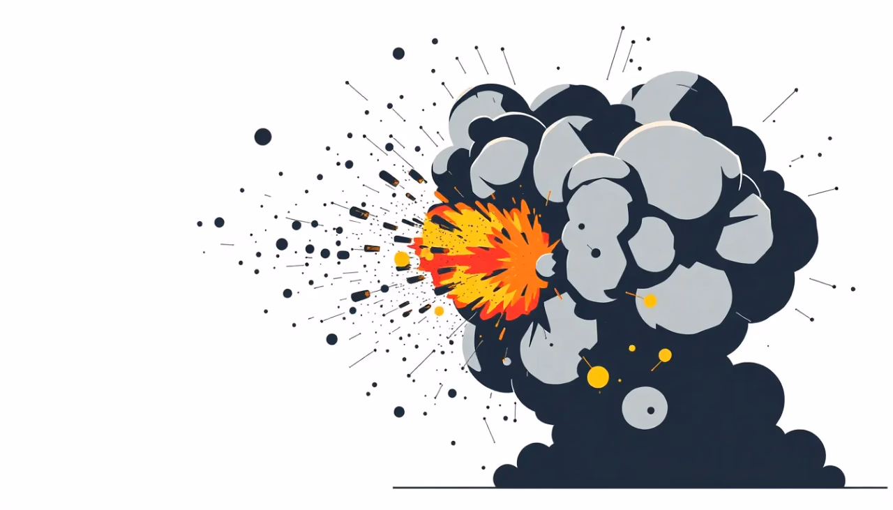 Technische Darstellung von autoaggressiven Explosionen und KI-Analysen