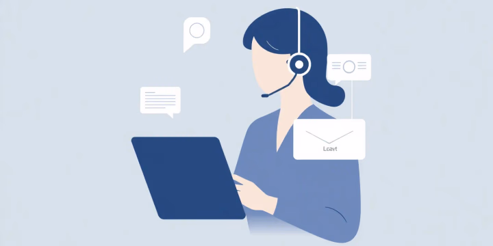 Minimalistische technische Illustration zur automatisierten Sprachverarbeitung im Kundenservice