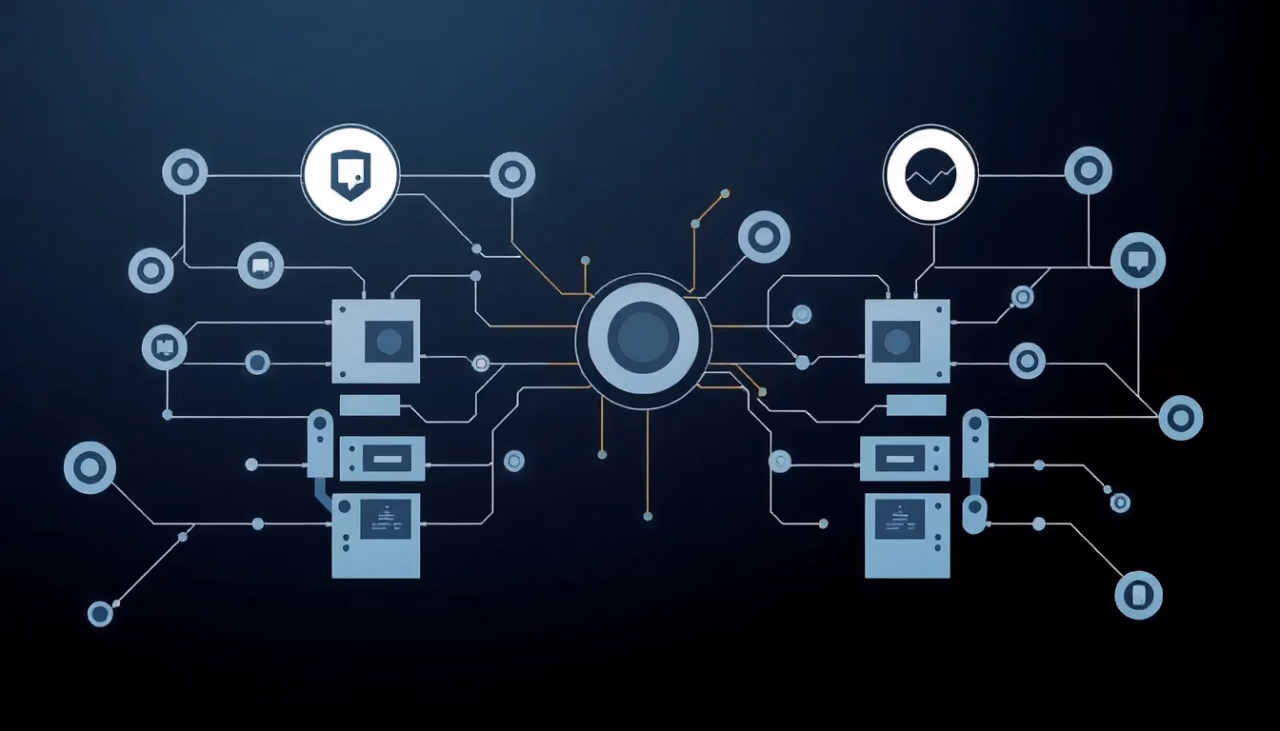 Technische Illustration von intelligenten Agentensystemen in der Robotik