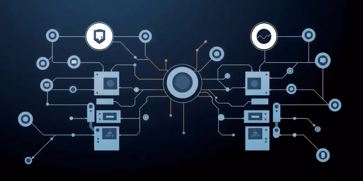 Technische Illustration von intelligenten Agentensystemen in der Robotik