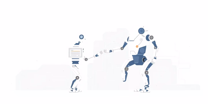 Minimalistische technische Darstellung der kollaborativen Robotik