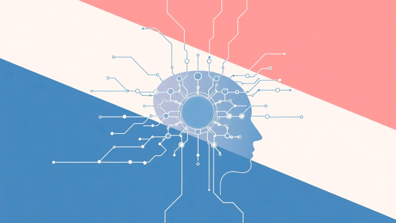 Technische Illustration von Künstlicher Intelligenz in der Cyberpsychologie.