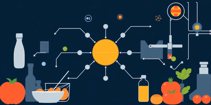 Technische Illustration der Künstlichen Intelligenz in der Lebensmittelverarbeitung
