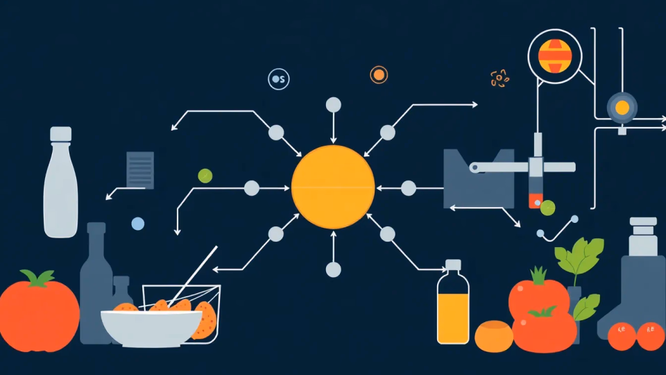 Technische Illustration der Künstlichen Intelligenz in der Lebensmittelverarbeitung