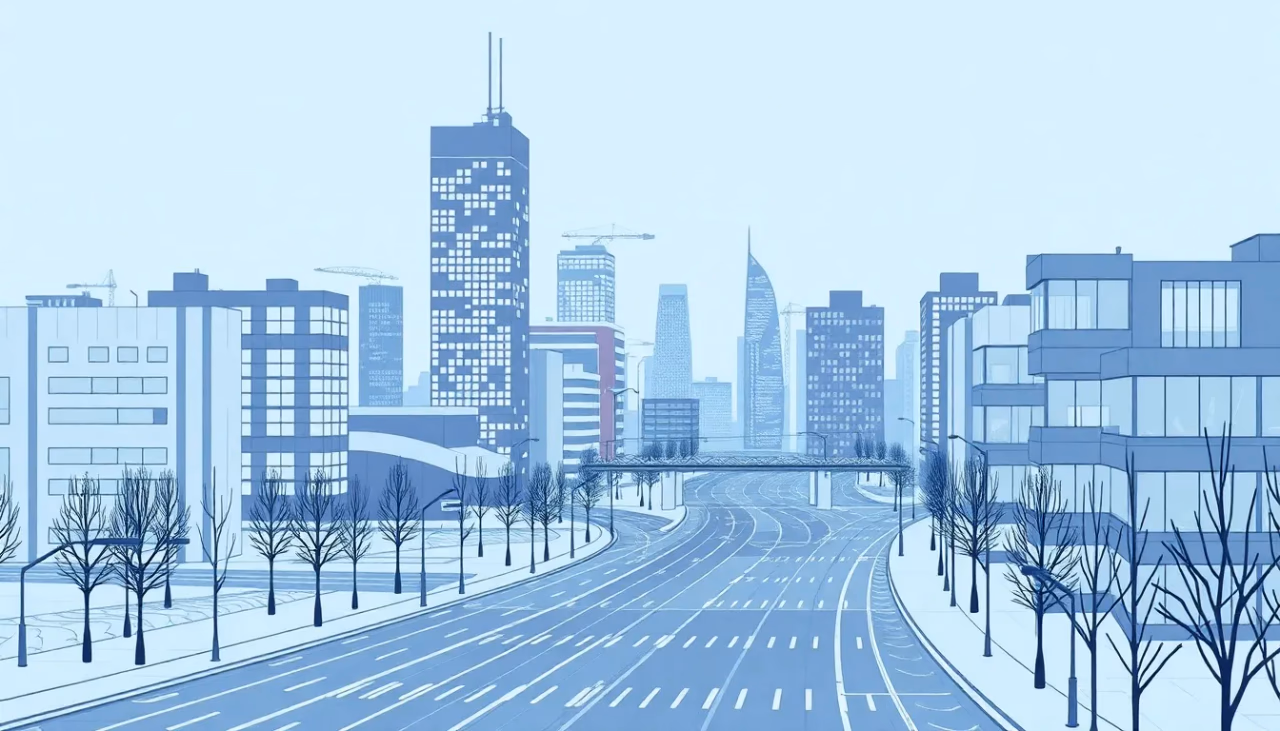 Technologische Illustration von Künstlicher Intelligenz in einer Smart City