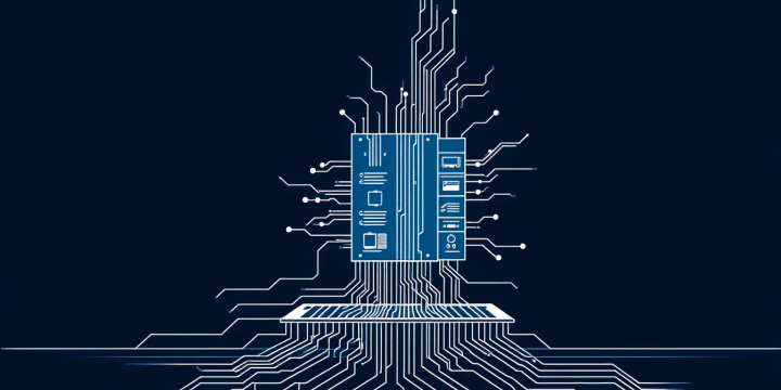 Illustration von neuromorphen Rechnerarchitekturen in einem technischen Stil