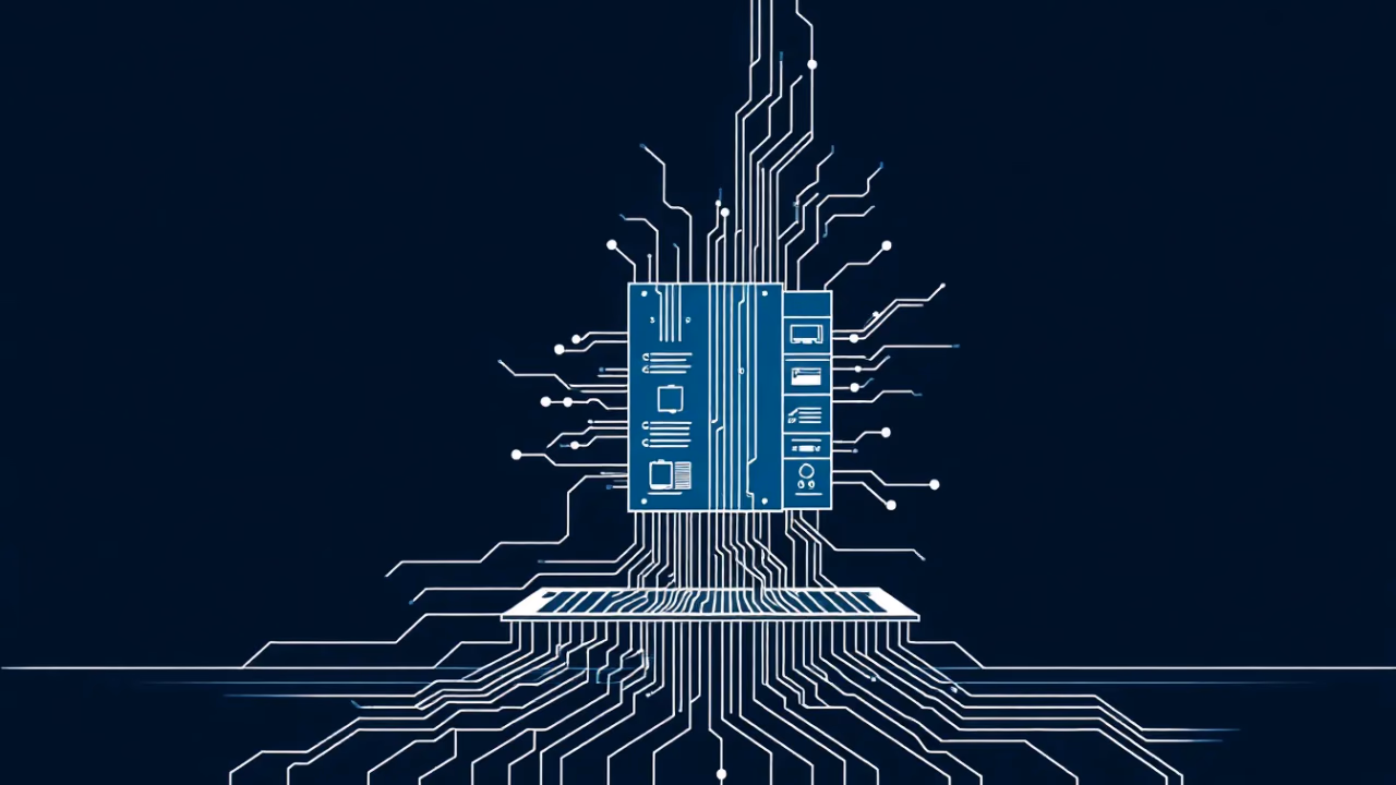 Illustration von neuromorphen Rechnerarchitekturen in einem technischen Stil