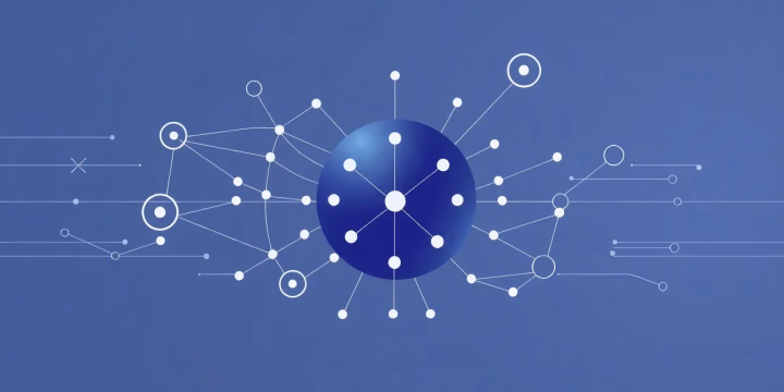 Eine minimalistische technische Illustration des Semantic Web und Künstlicher Intelligenz.