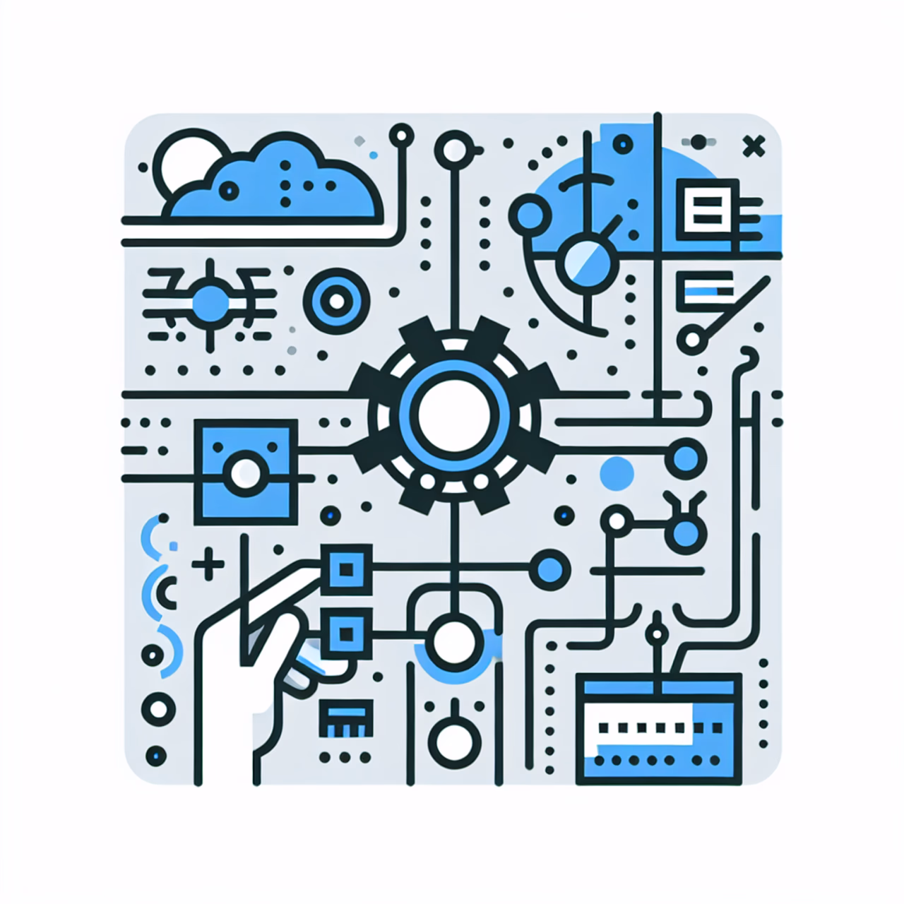 Illustration zum Thema Stichwort-Verstärkungslernen in der Künstlichen Intelligenz, zeigt technische Aspekte in klaren Linien.