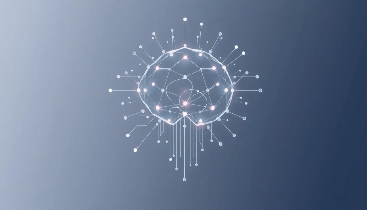 Eine minimalistische technische Illustration von transformierender Künstlicher Intelligenz