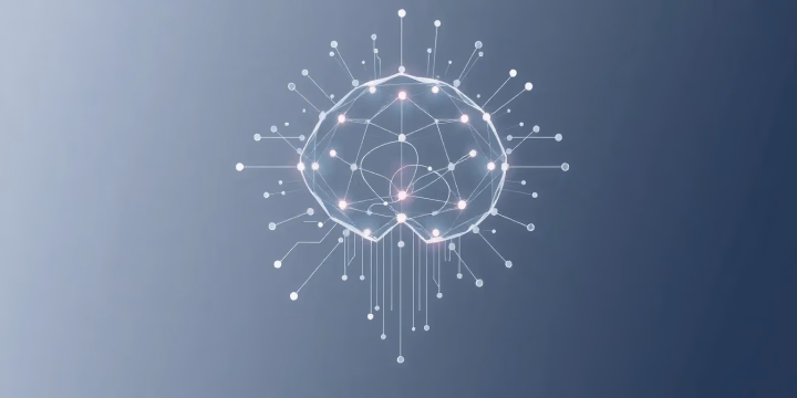 Eine minimalistische technische Illustration von transformierender Künstlicher Intelligenz
