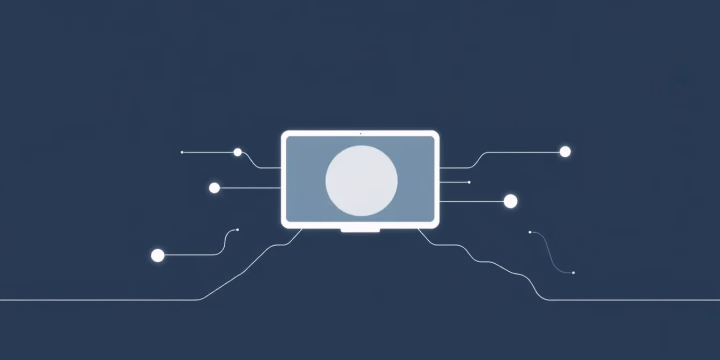 Minimalistische technische Illustration von vernetzter KI im Internet der Dinge