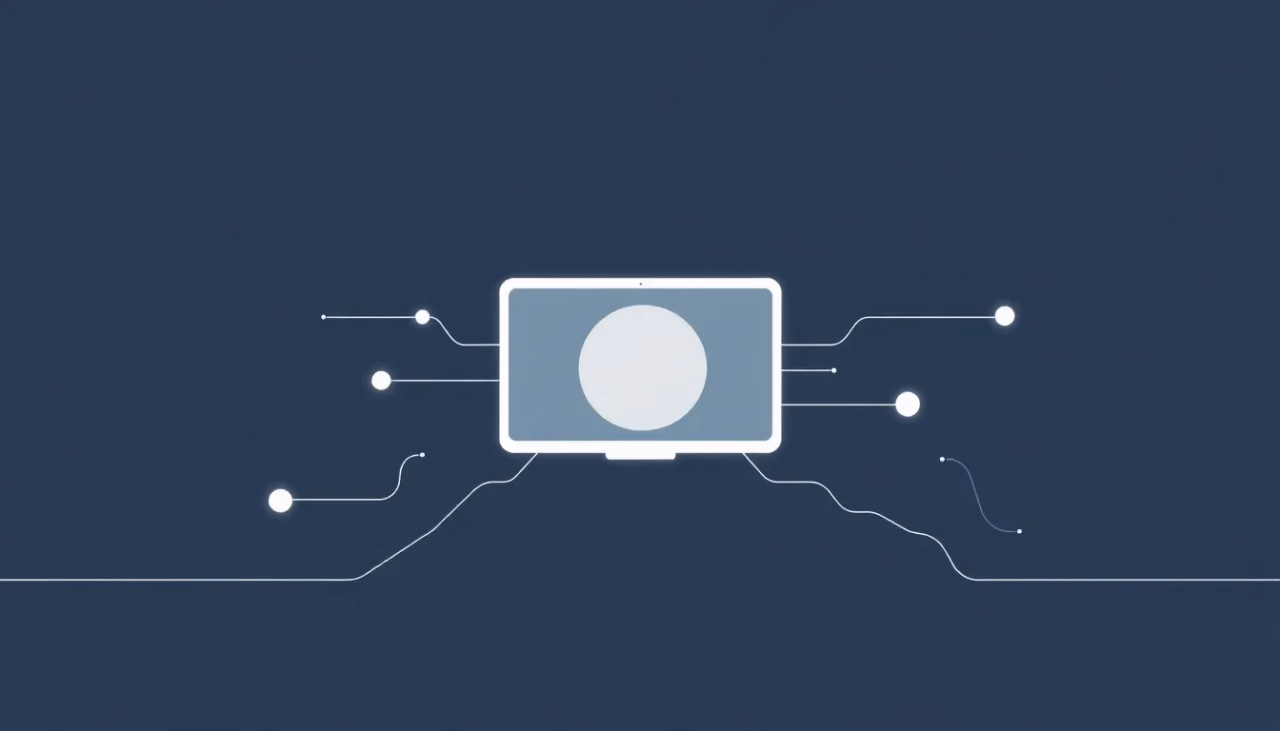 Minimalistische technische Illustration von vernetzter KI im Internet der Dinge