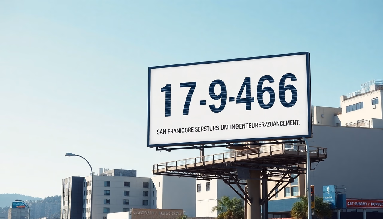 Billboard mit AI-Herausforderung in San Francisco, das Zahlen anzeigt.
