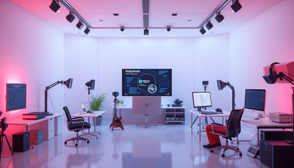 Ein modernes Hollywood-Studio mit kreativen Mitarbeitern, die als AI-Trainer arbeiten