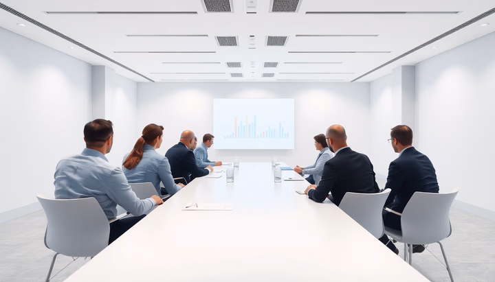 Menschen in einem Konferenzraum, die an einem Tisch sitzen und über Künstliche Intelligenz diskutieren