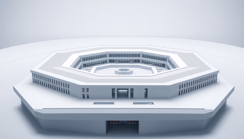 Das Pentagon mit modernen Technologie-Elementen im Hintergrund, die Künstliche Intelligenz symbolisieren.