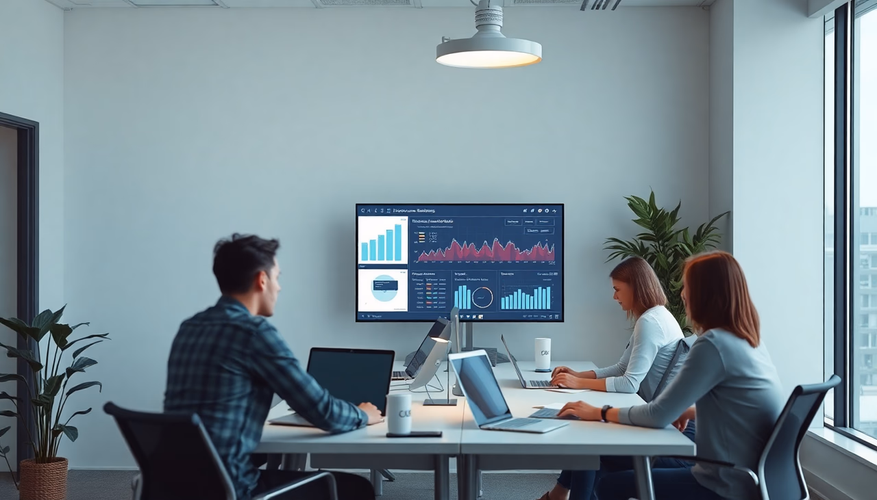 Ein Team von Designern arbeitet in einem modernen Büro an der Entwicklung von datenschutzorientiertem UX-Design.